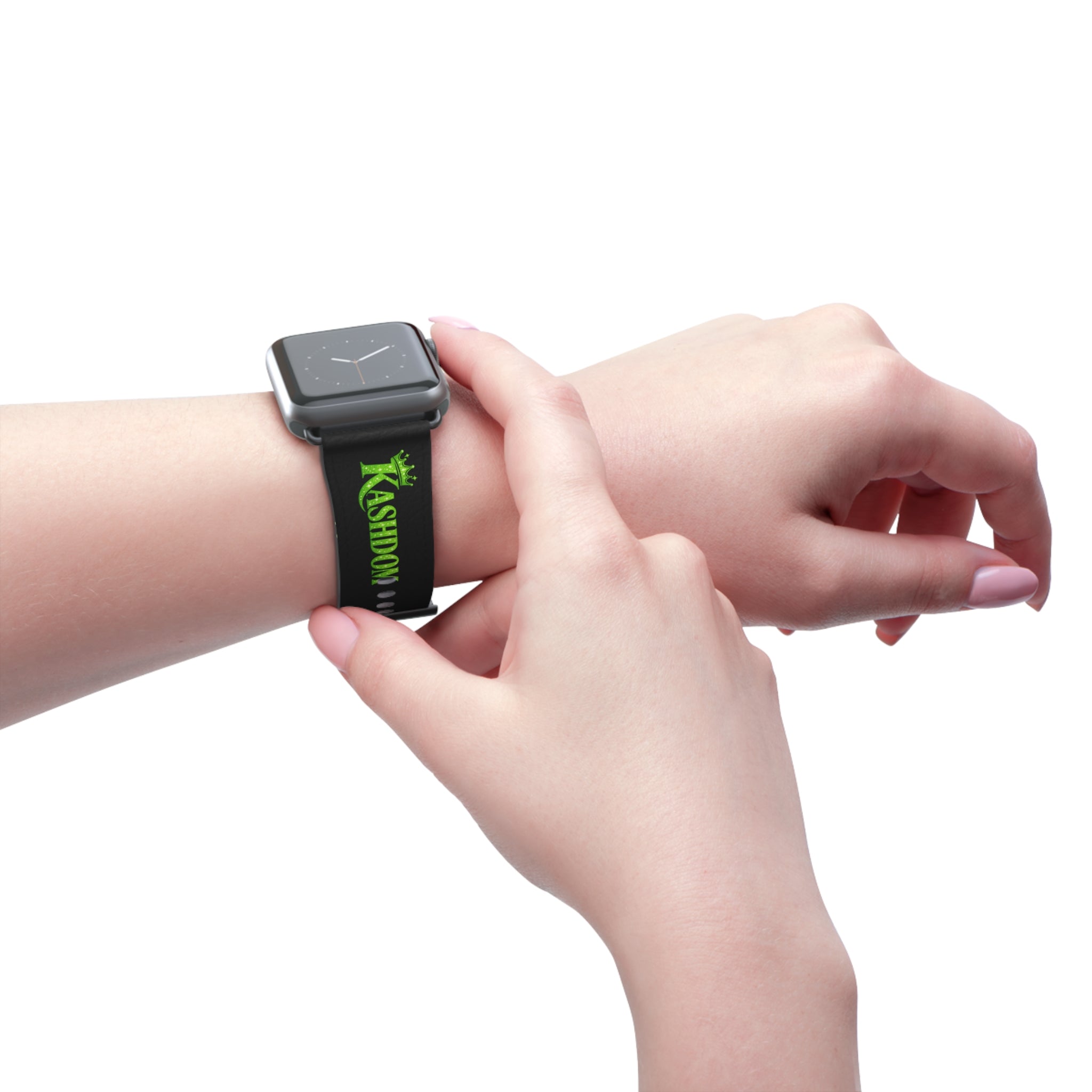 Kashdom Neon Green Logo Watch Band — Black Silicone Apple Watch Strap