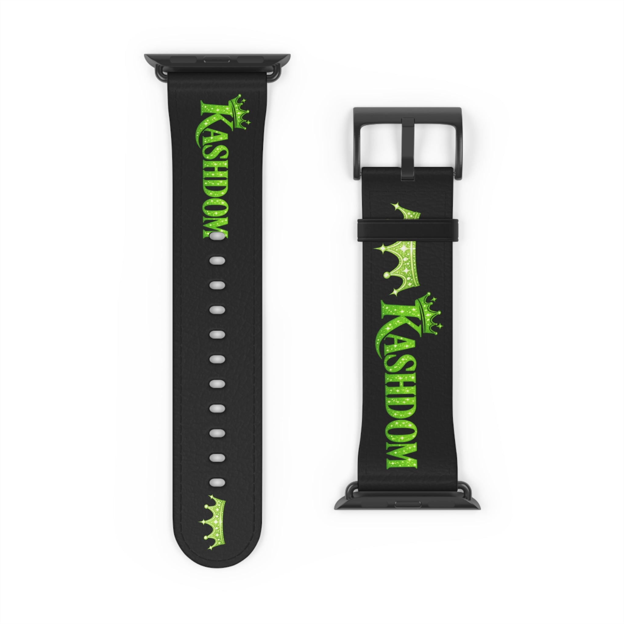Kashdom Neon Green Logo Watch Band — Black Silicone Apple Watch Strap