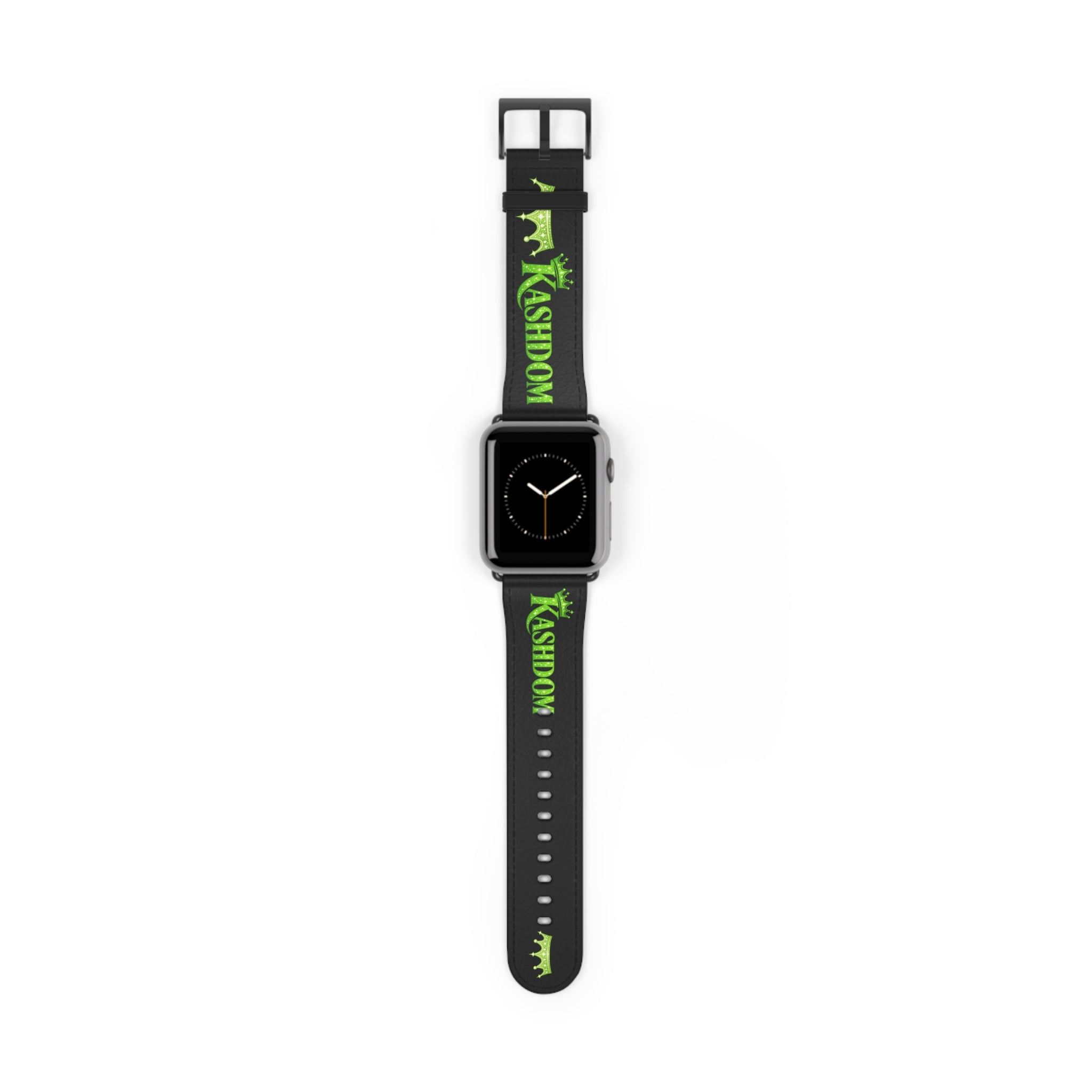 Kashdom Neon Green Logo Watch Band — Black Silicone Apple Watch Strap