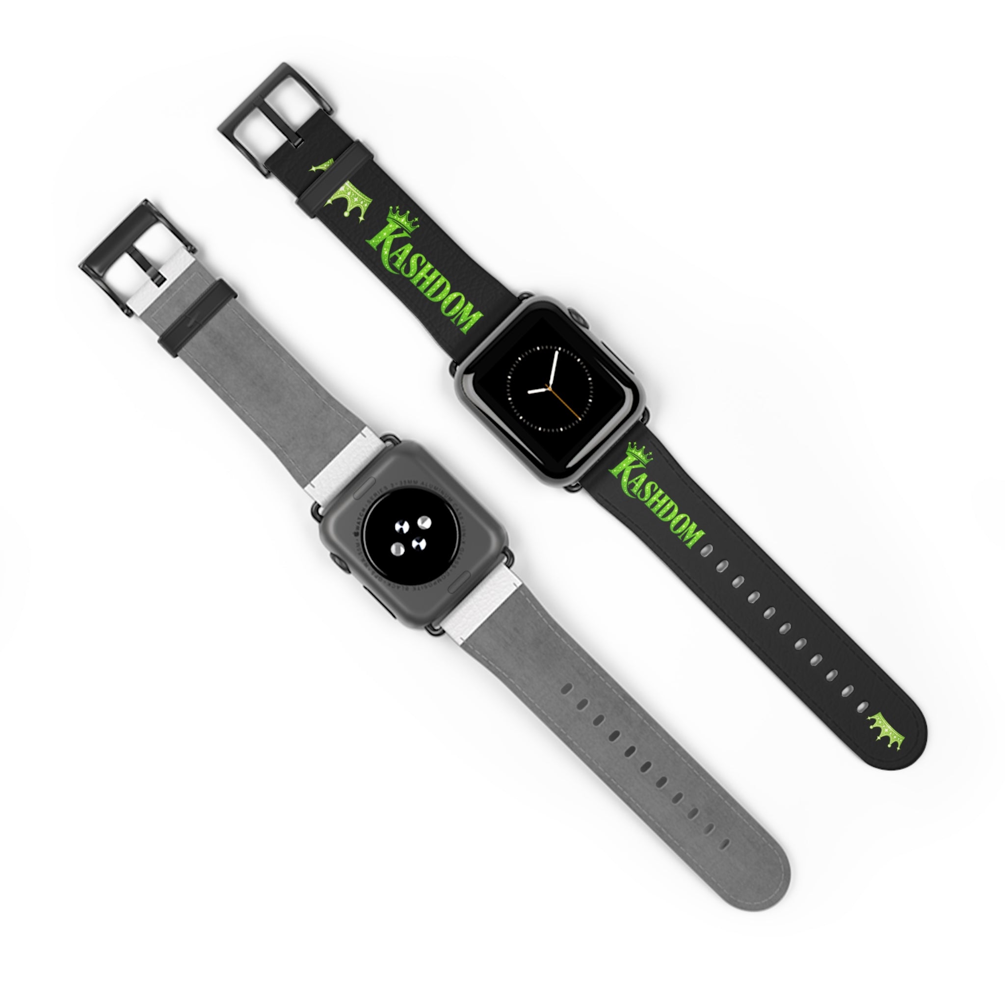 Kashdom Neon Green Logo Watch Band — Black Silicone Apple Watch Strap