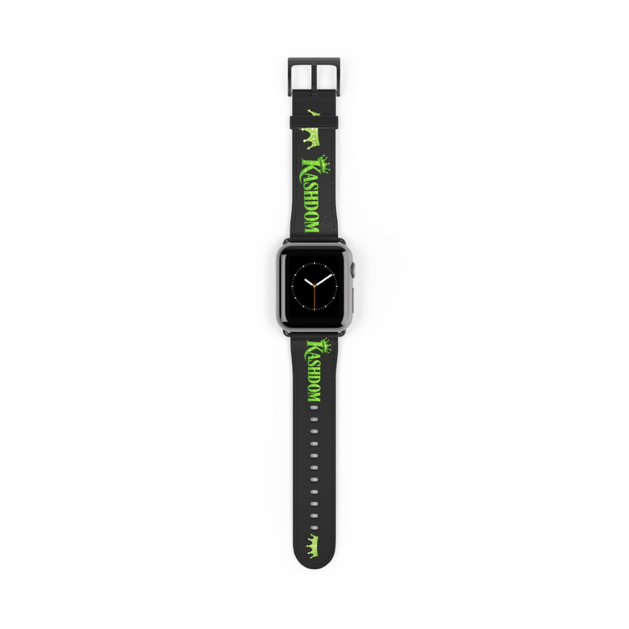 Kashdom Neon Green Logo Watch Band — Black Silicone Apple Watch Strap
