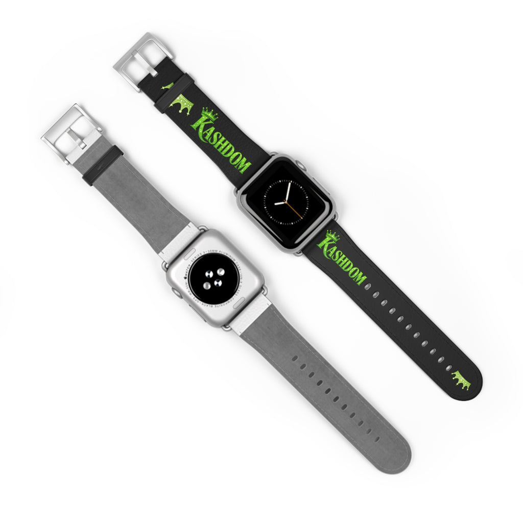 Kashdom Neon Green Logo Watch Band — Black Silicone Apple Watch Strap