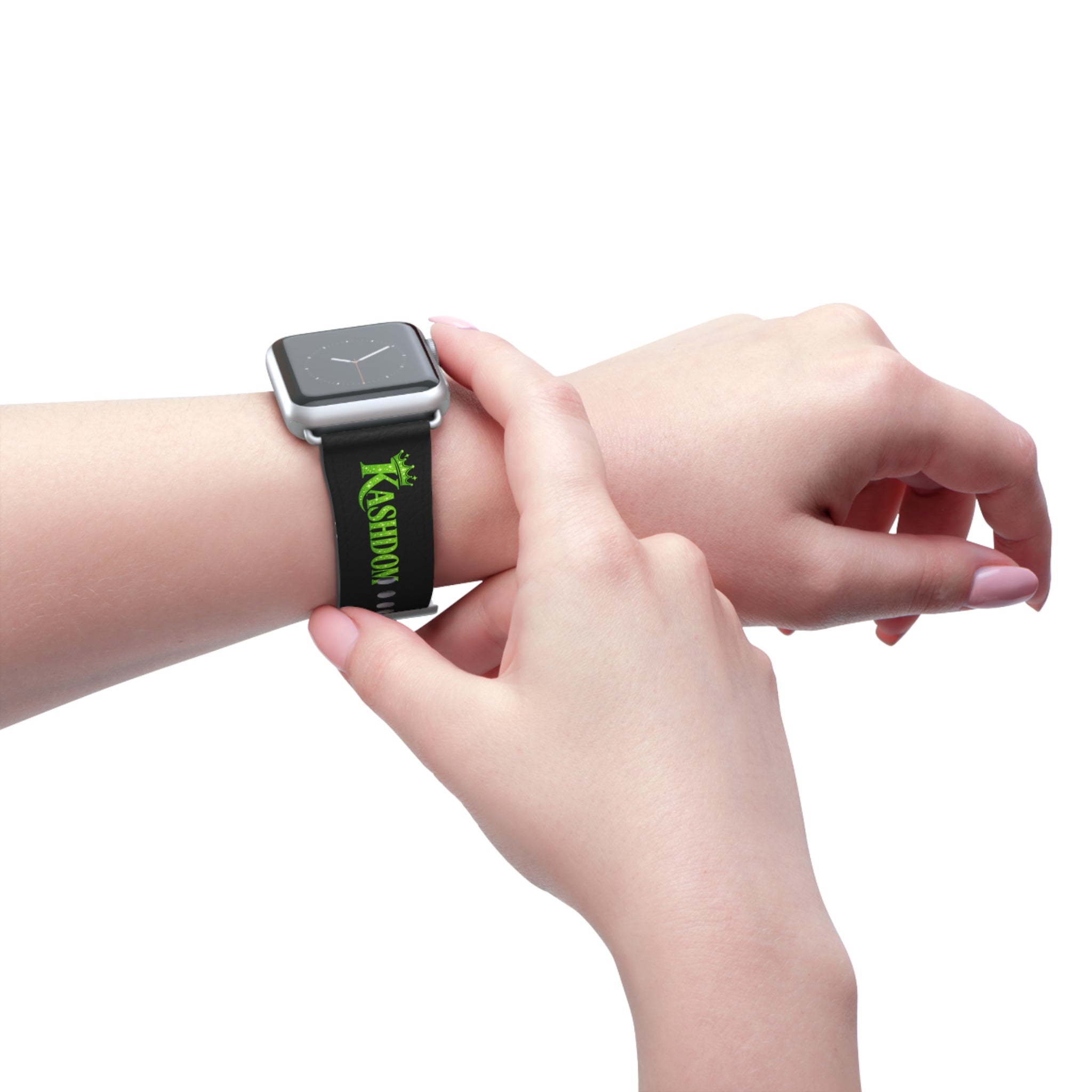 Kashdom Neon Green Logo Watch Band — Black Silicone Apple Watch Strap