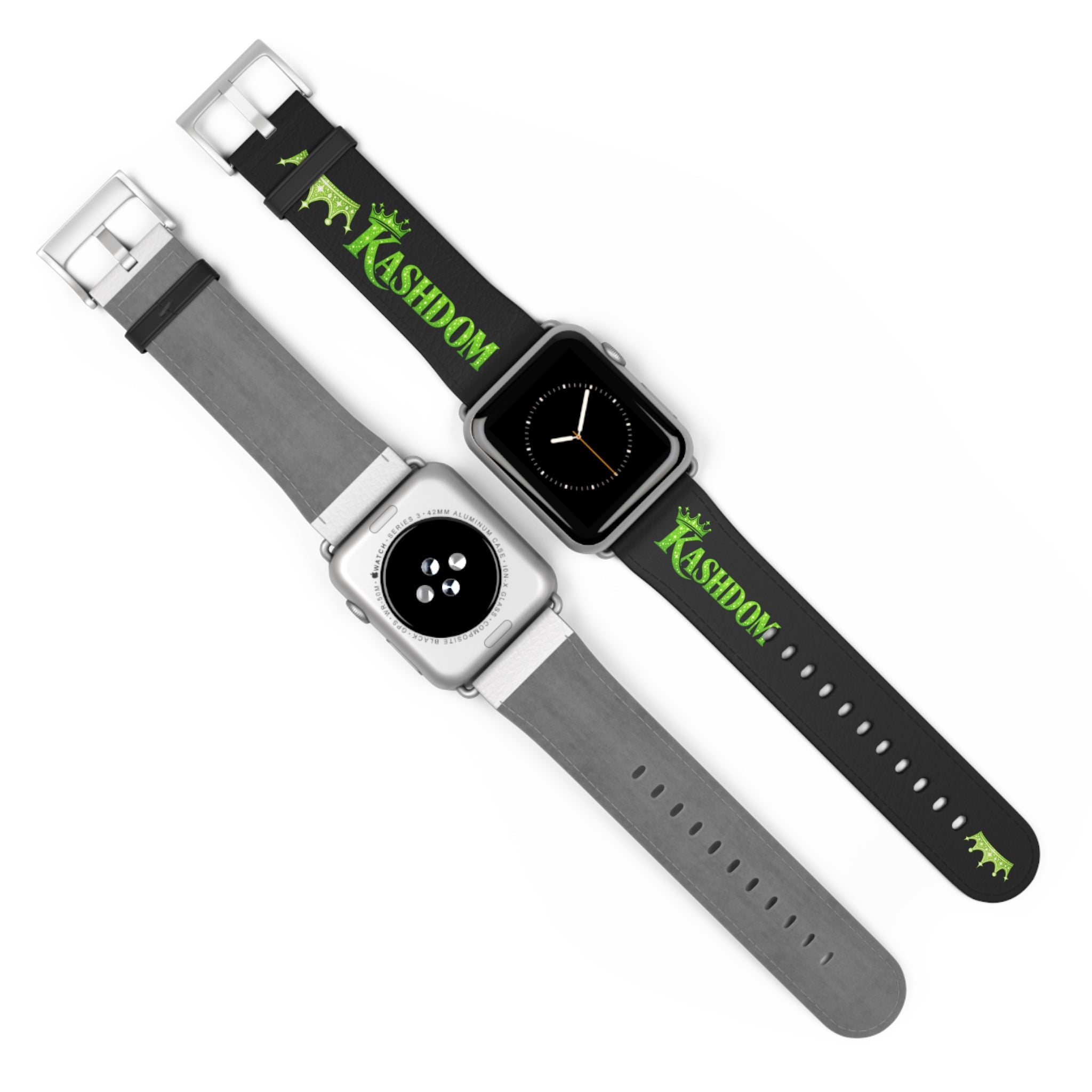 Kashdom Neon Green Logo Watch Band — Black Silicone Apple Watch Strap