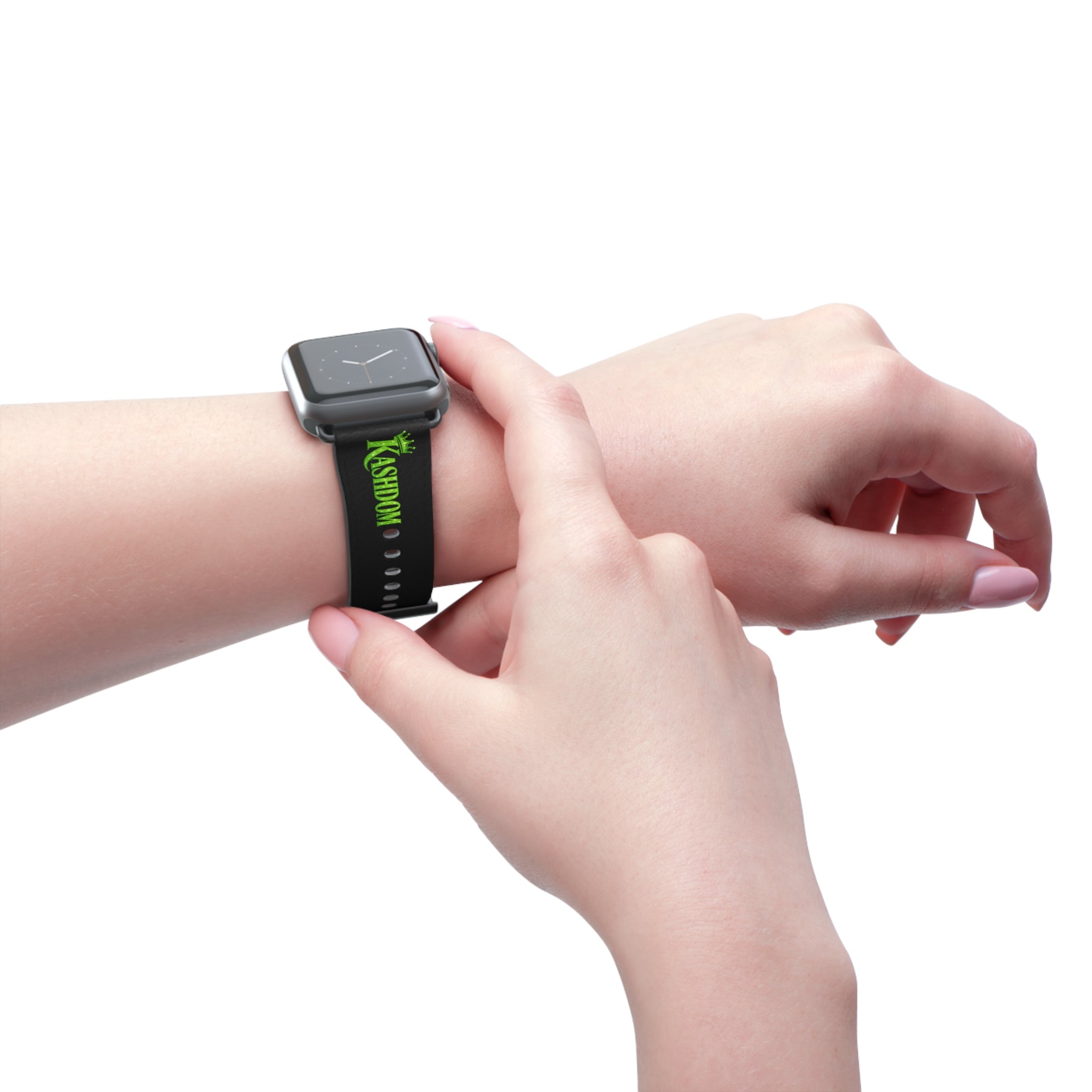 Kashdom Neon Green Logo Watch Band — Black Silicone Apple Watch Strap