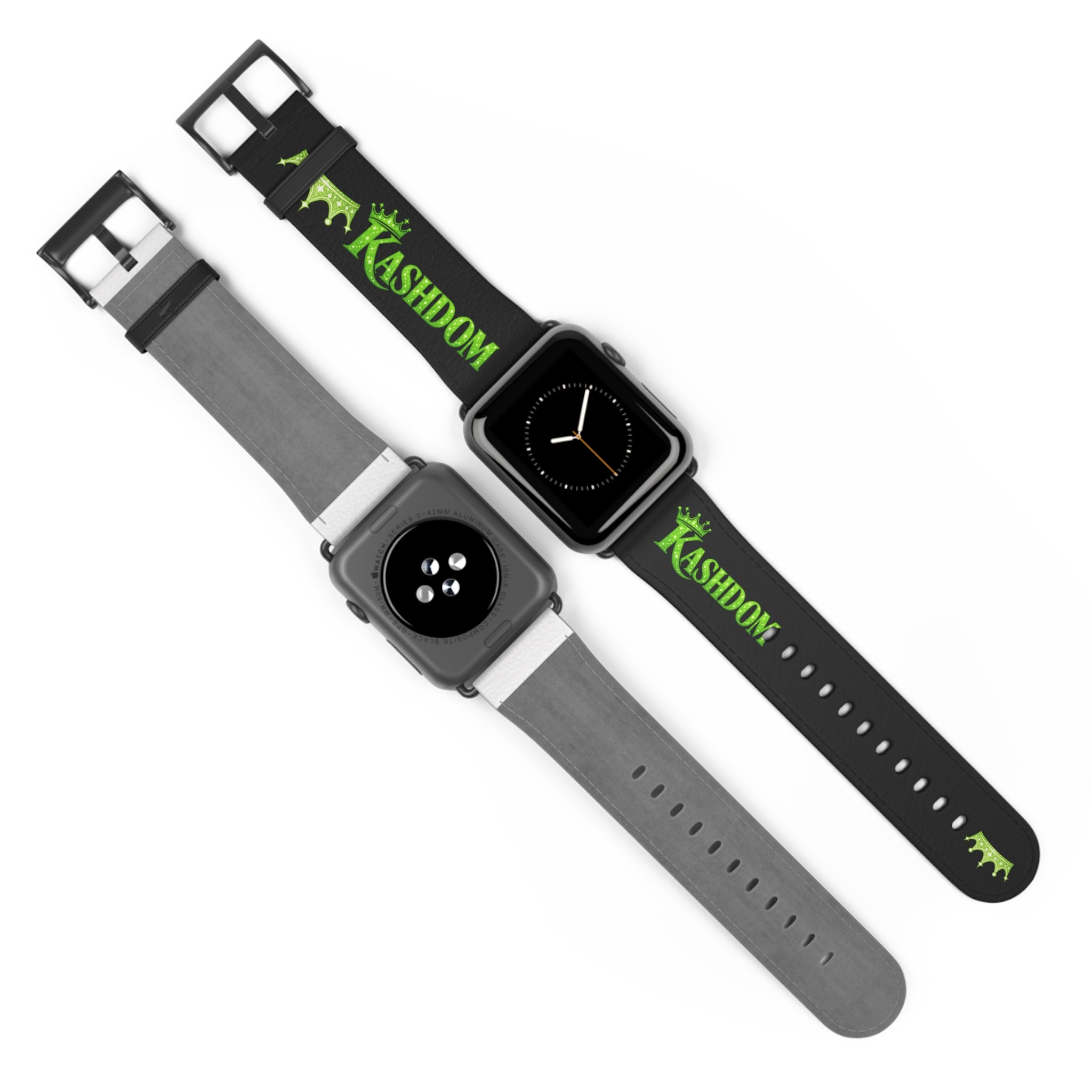 Kashdom Neon Green Logo Watch Band — Black Silicone Apple Watch Strap