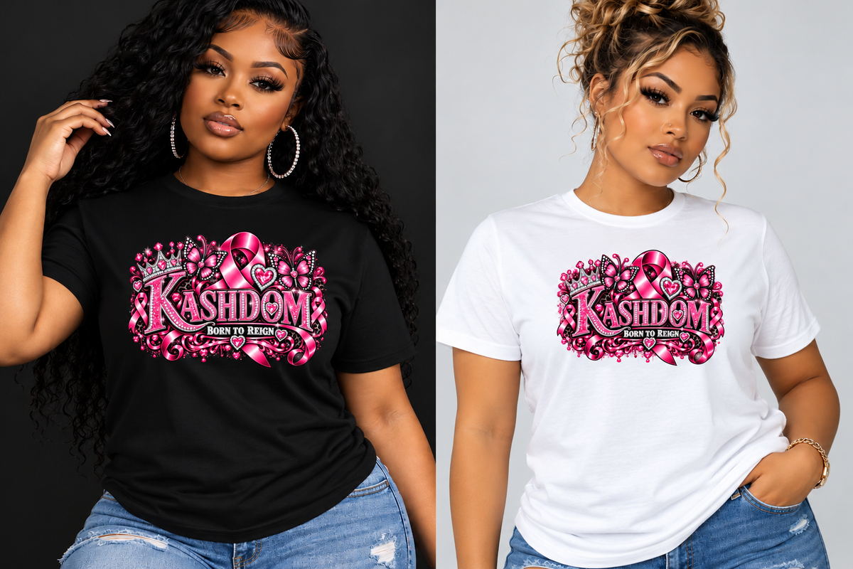 KASHDOM “Born to Reign” Breast Cancer Awareness T-Shirt